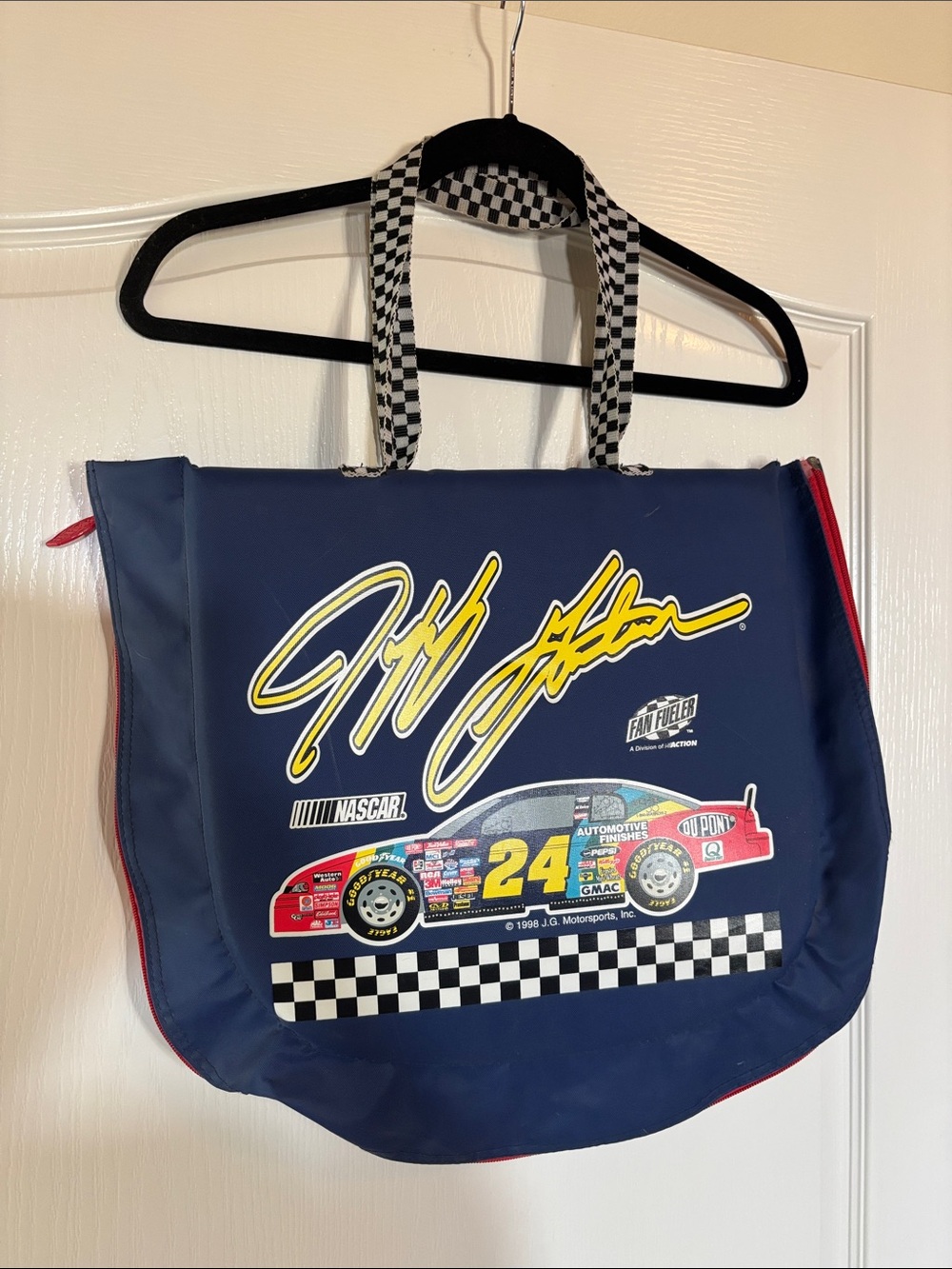 Jeff Gordon Navy Racing Tote Bag with Checkerboard Straps